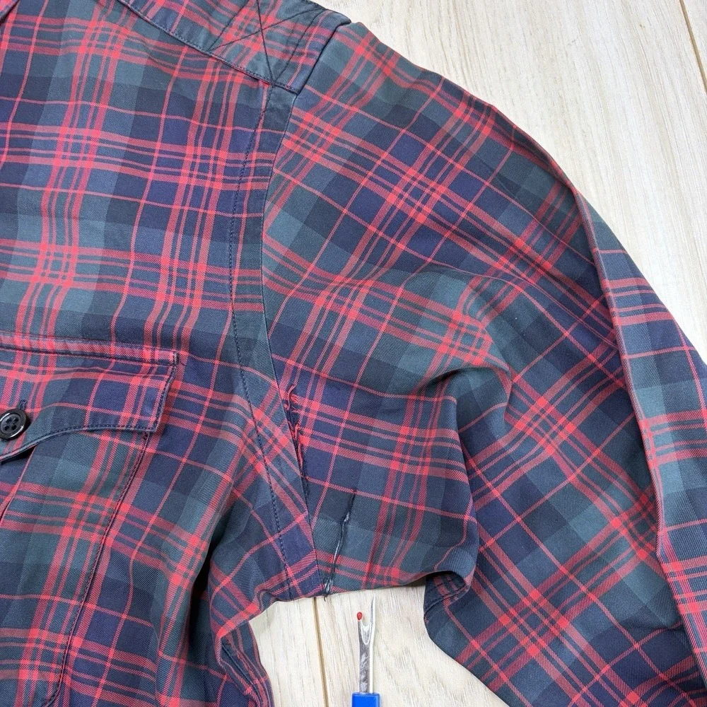 Polo By Ralph Lauren Trim Military Fine 2-ply 100s Plaid Button Up Shirt Mens L